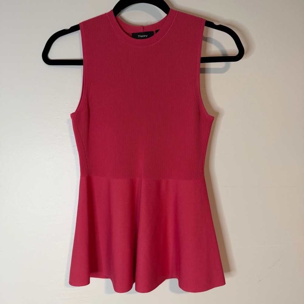 Theory Vibrant Pink Ribbed Knit Top
